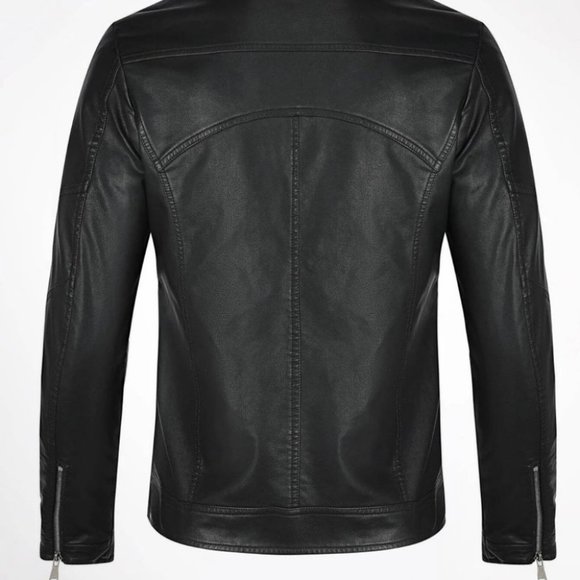 Black Mens PU Leather Jacket - Picture 4 of 7